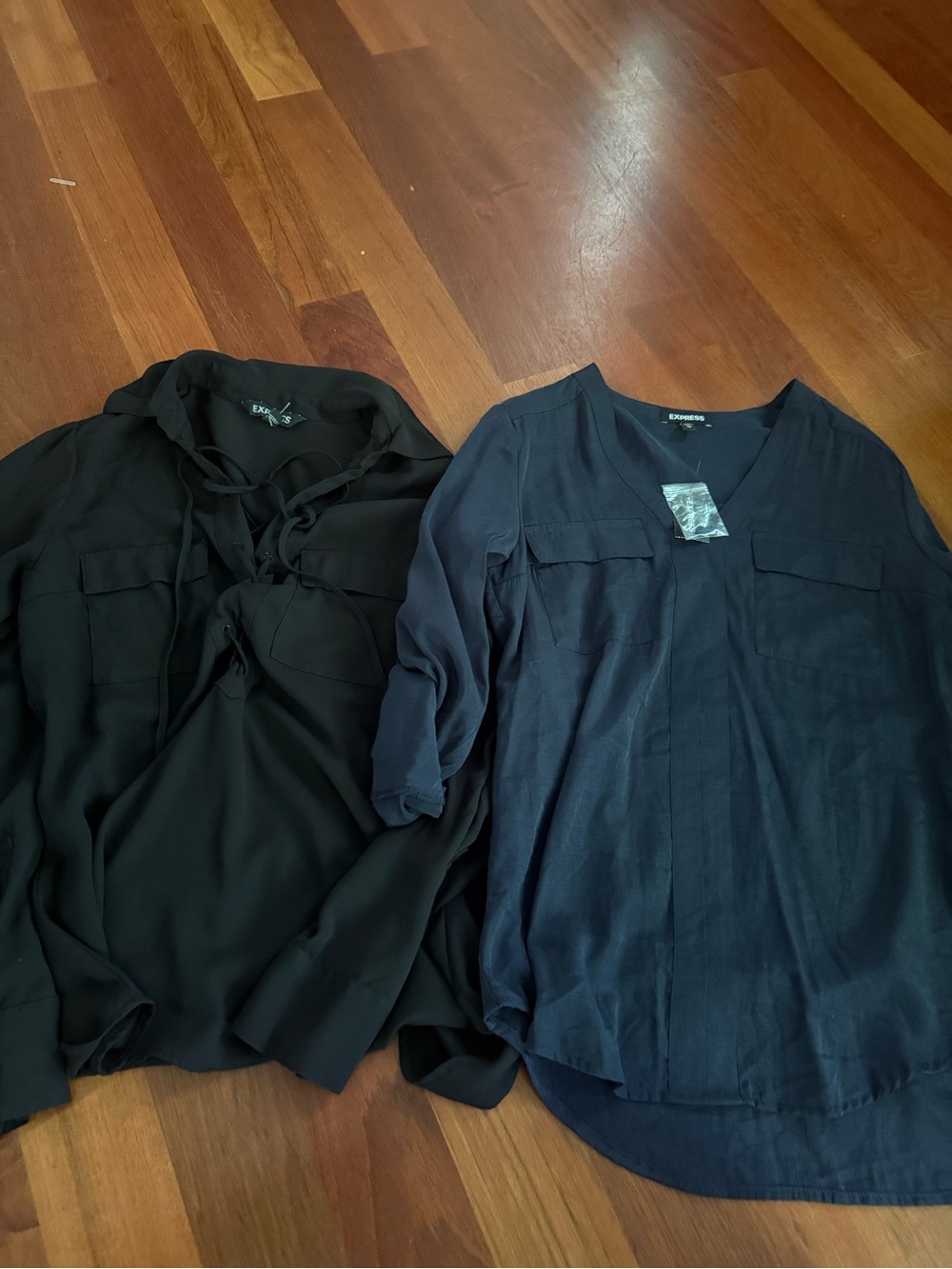 Express women’s Navy and Black Long-Sleeve V-Neck Shirt